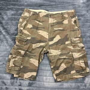 Iron Co Cargo Shorts Mens 34 Camo Green Brown Woodland Cotton Utility 9160